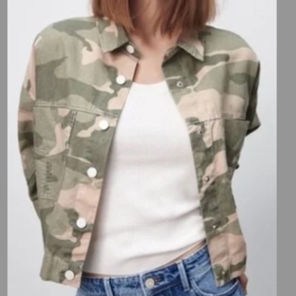 Zara Camo Snap Shirt Jacket